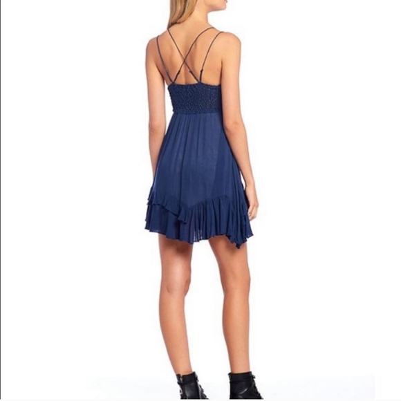 Free People FP ONE Navy Blue Adella Swing Lace Smock Slip Dress Large - Picture 10 of 11